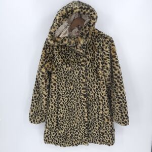 J.Crew Crewcuts Faux Fur Leopard Coat Animal Print Jacket Hooded Girls XL NWT